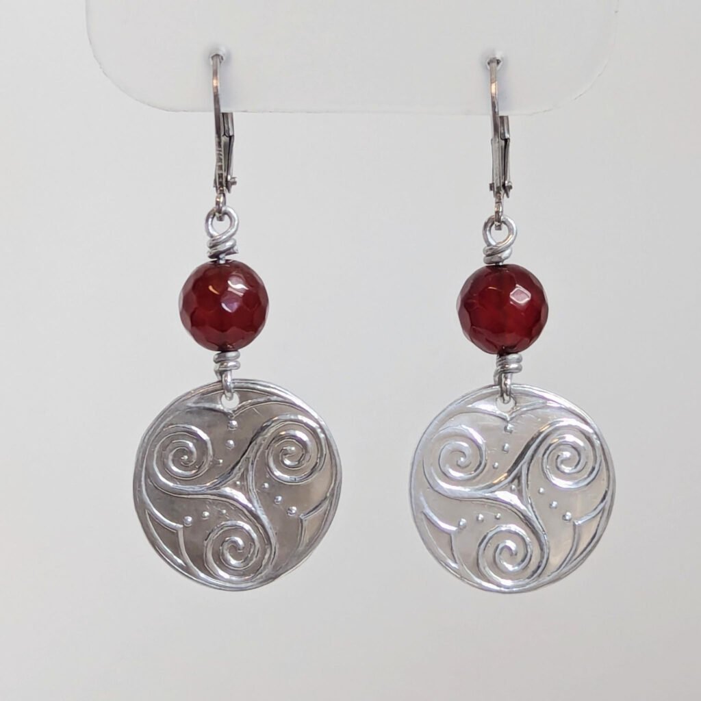 Spirals & Whale Tails and carnelian bead earrings