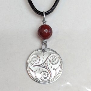 Spirals & Whale Tails and carnelian beads, Aluminum, Coin Pendant.