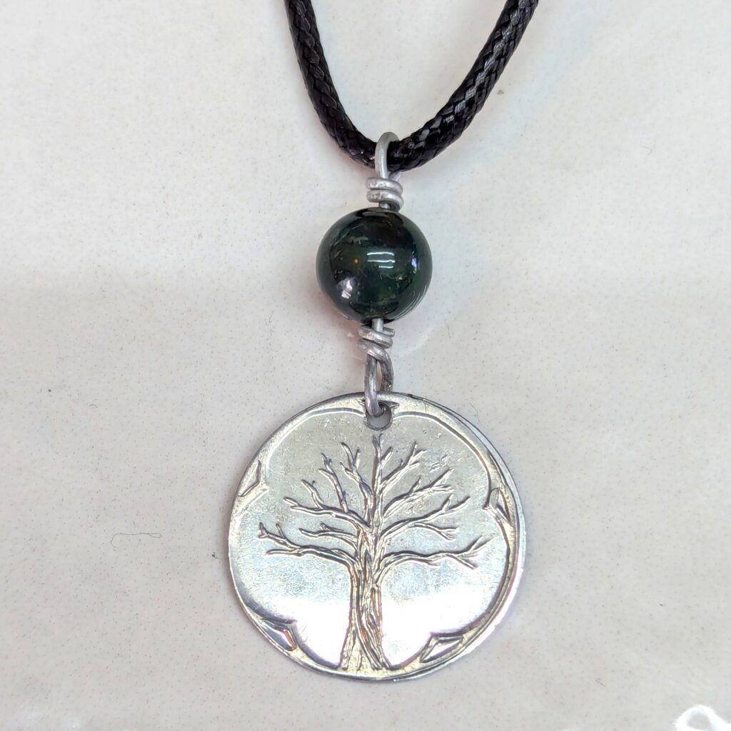 Pear tree and moss agate bead Pendant.