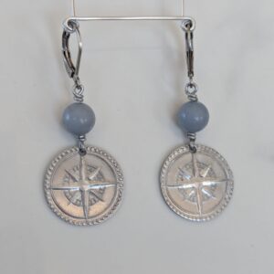 Compass rose and chalcedony bead earrings