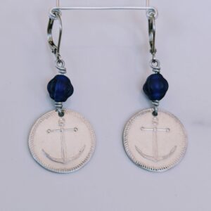 Anchor with cobalt glass bead earrings