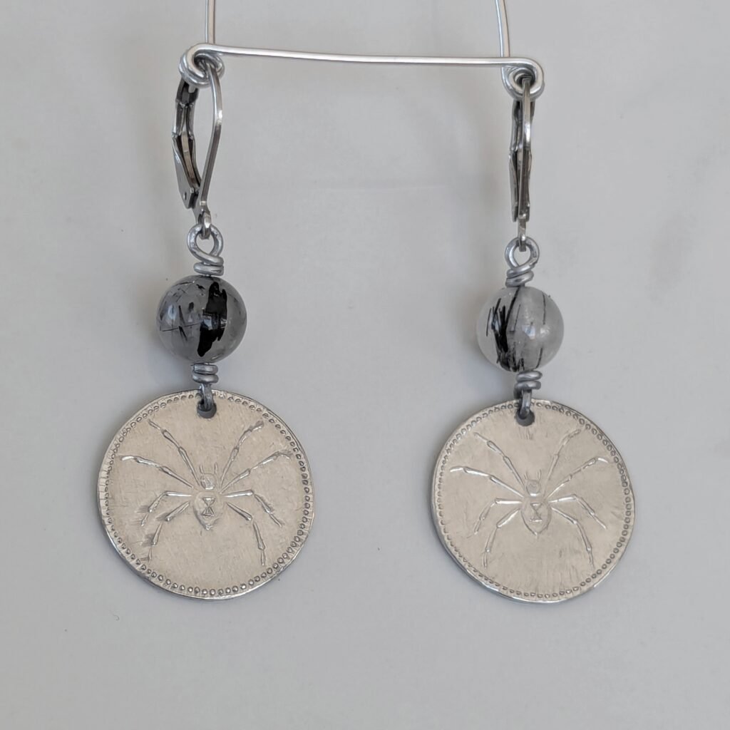 Spider widow and tourmalinated quartz bead earrings