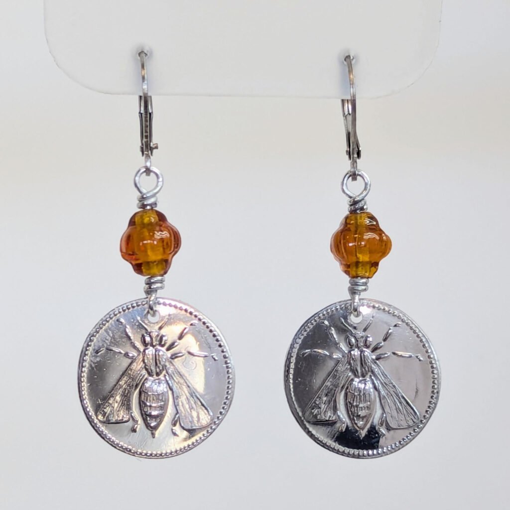 Honey Bee & amber glass earrings