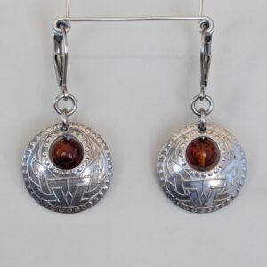 Lunar shield with compressed amber bead earrings