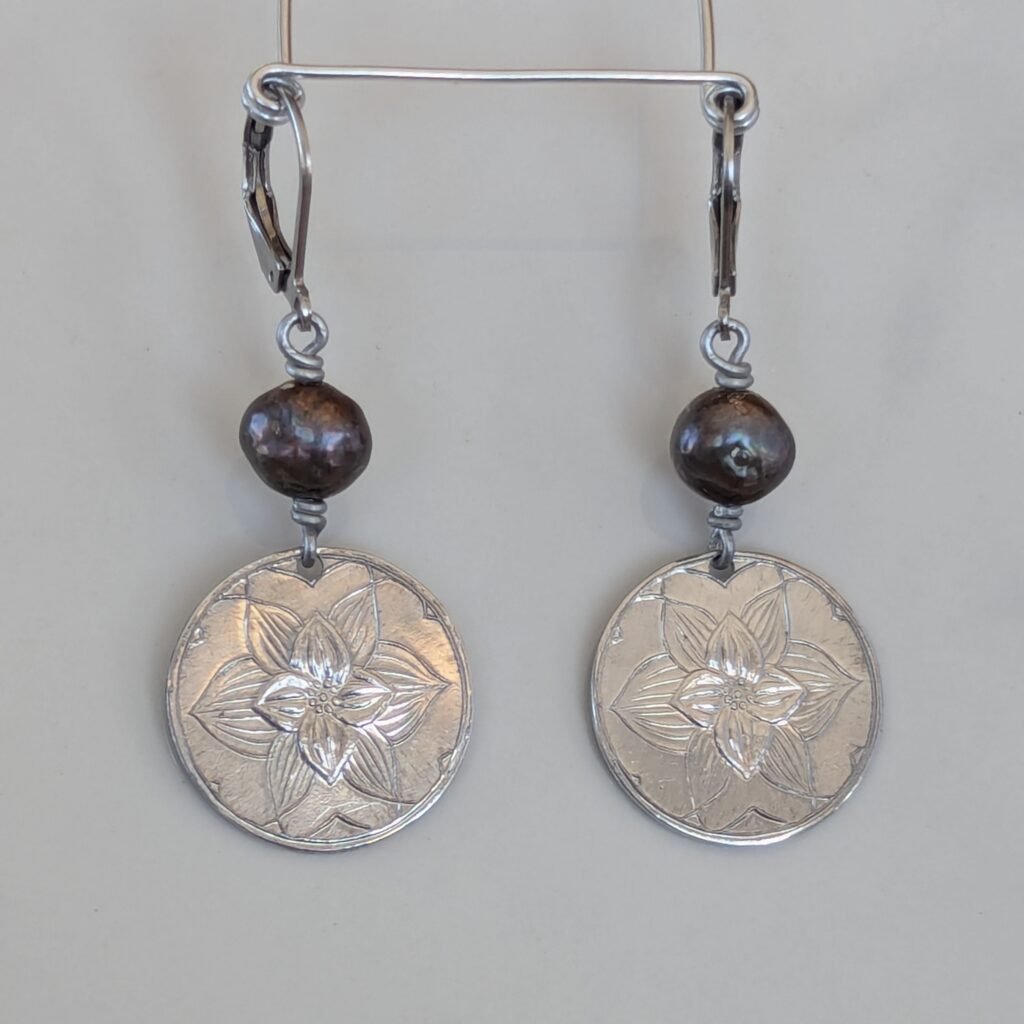 Bunchberry and freshwater pearl earrings