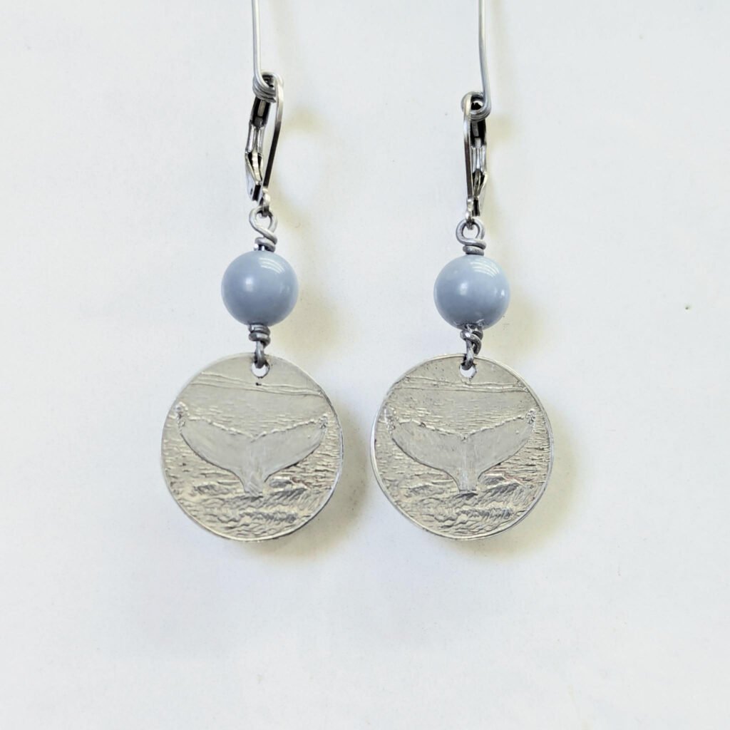 Whale tail (Photon) with chalcedony bead earrings