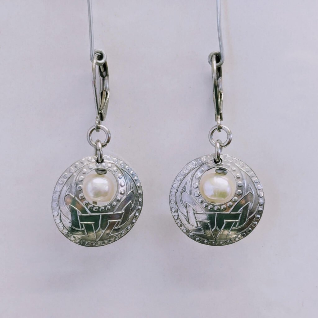 Lunar shield with freshwater pearl earrings